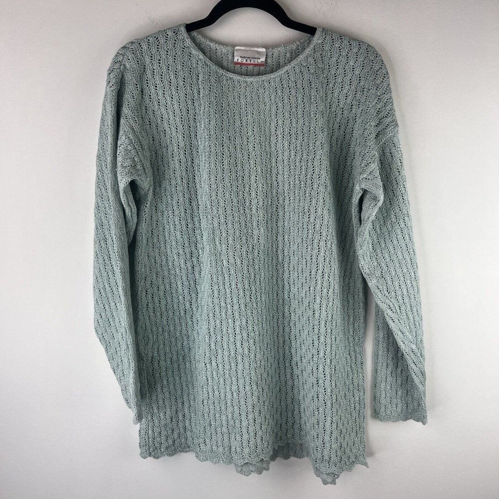 Forelli Womens Size Small Vintage Pull Over Open Knit Sweater Long Sleeve Green